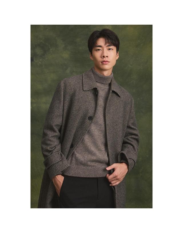 브렌우드 울블렌디드 헤링본 셋인 싱글 롱코트 BRCBW26552BRX 착용컷