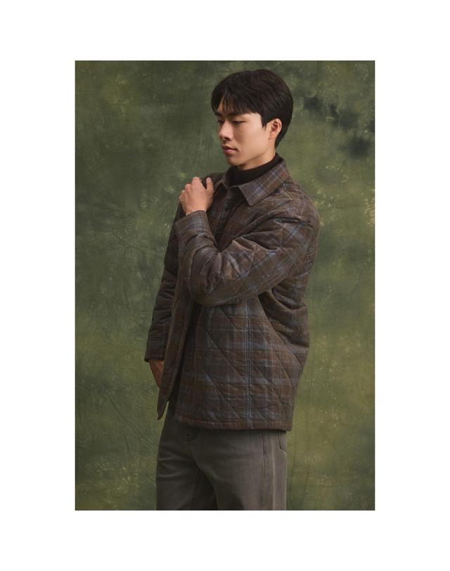 브렌우드 카키 코듀로이 체크 셔켓 BRSAW26672KHX 착용컷