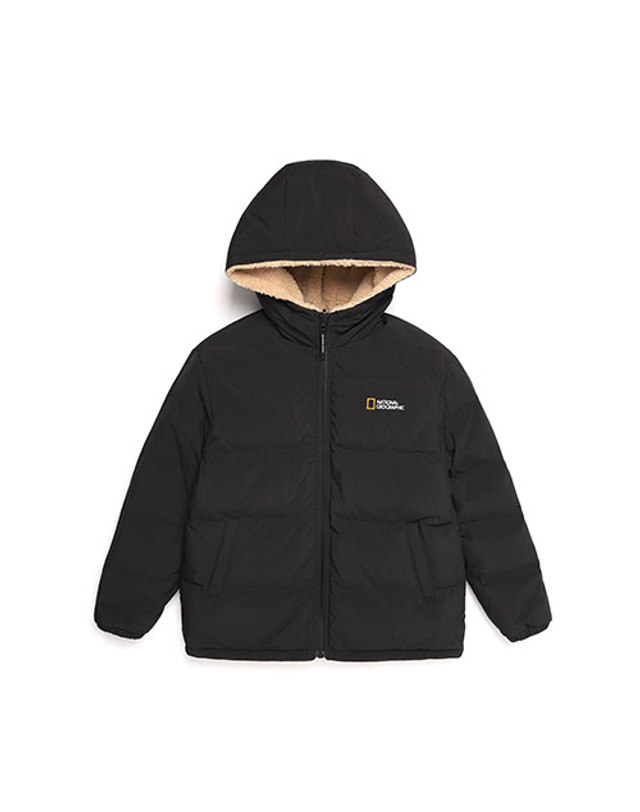 내셔널지오그래픽 키즈 내셔널지오그래픽키즈 내셔널지오그래픽 N214KDW950 키즈 리머 플리스 리버시블 다운 점퍼 BEIGE 착용컷