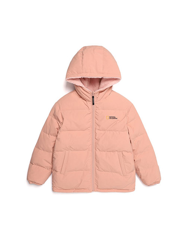 내셔널지오그래픽 키즈 내셔널지오그래픽키즈 내셔널지오그래픽 N214KDW950 키즈 리머 플리스 리버시블 다운 점퍼 PINK 착용컷