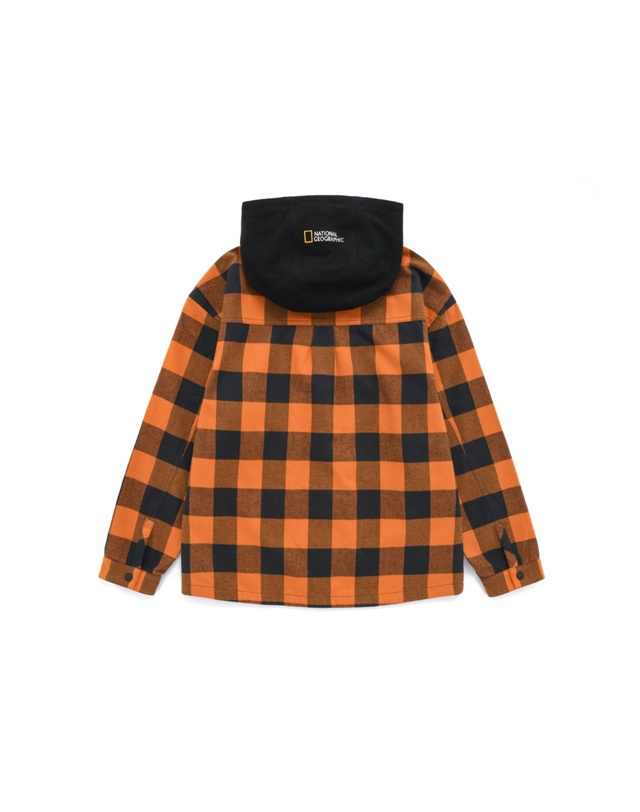 내셔널지오그래픽 키즈 내셔널지오그래픽키즈 내셔널지오그래픽키즈 K223USH010 체크 후디 셔츠 DORANGE 착용컷