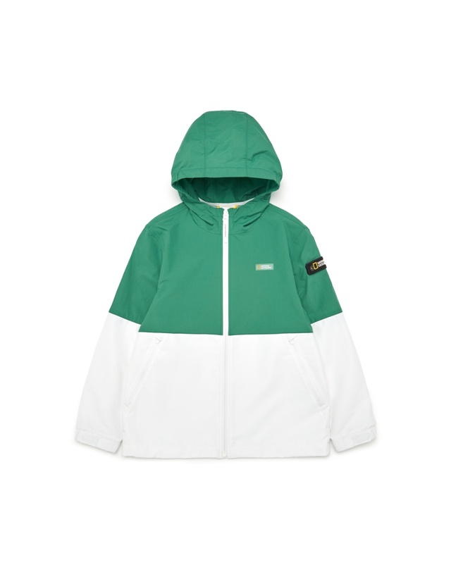 내셔널지오그래픽키즈 내셔널지오그래픽 키즈 K242UJK920 올라운드 컬러블럭 바람막이 TEALGREEN 착용컷