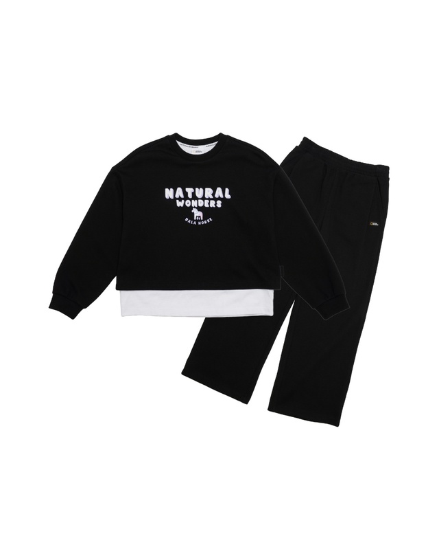 내셔널지오그래픽 키즈 내셔널지오그래픽키즈 K243GPT910 니트 와이드핏 트레이닝 팬츠 CARBONBLACK 착용컷