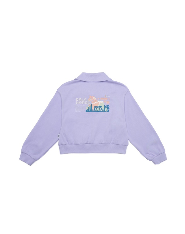 내셔널지오그래픽 키즈 내셔널지오그래픽키즈 K243GSW910 크롭 반집업 맨투맨 LAVENDER 착용컷