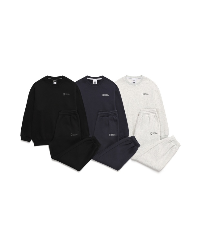 내셔널지오그래픽 키즈 내셔널지오그래픽키즈 K244UPB910 맨투맨/팬츠 SET (기모) WHITEMELANGE 착용컷
