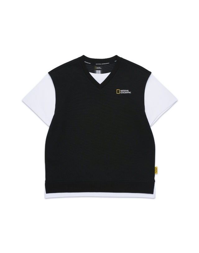 내셔널지오그래픽 키즈 내셔널지오그래픽키즈 K252UPB920 컬러블럭 5부 상하 SET CARBONBLACK 착용컷