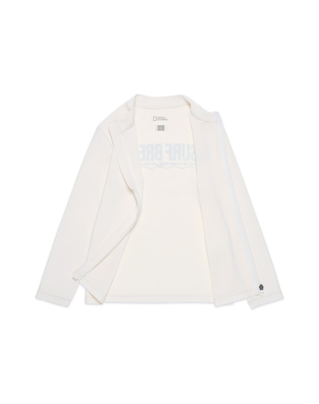 내셔널지오그래픽 키즈 내셔널지오그래픽키즈 K252URG630 그래픽 래쉬가드 집업-1 IVORY 착용컷