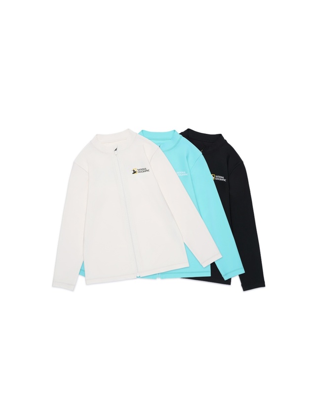 내셔널지오그래픽 키즈 내셔널지오그래픽키즈 K252URG630 그래픽 래쉬가드 집업-1 IVORY 착용컷