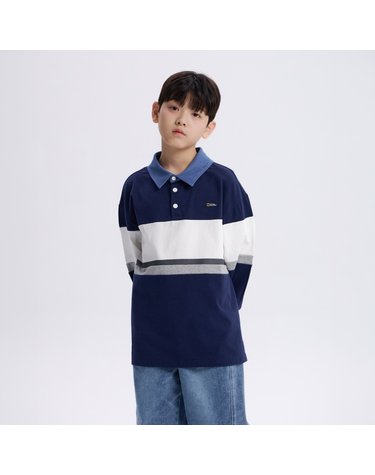 [최대 20% 쿠폰 혜택] K261UTS930 컬러 블럭 카라 긴팔 티셔츠 NAVY
