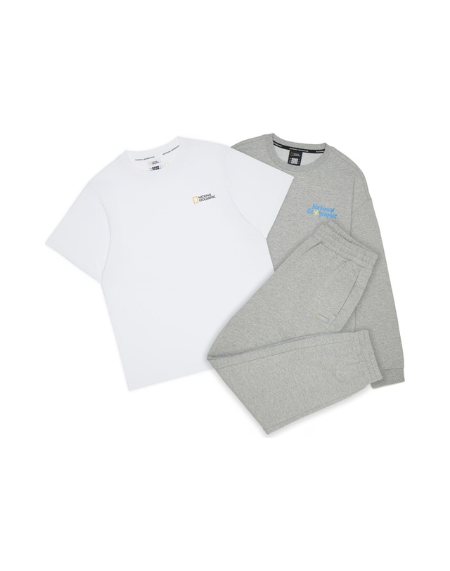 내셔널지오그래픽 키즈 내셔널지오그래픽키즈 [온라인전용] K265UPB901 맨투맨 3PCS SET M/GREY 착용컷