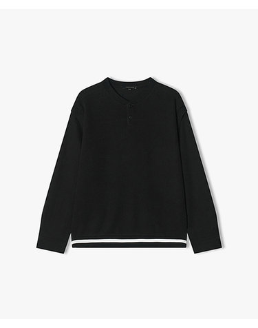 [25SS] LLS41506 블랙 헨리넥 텍스쳐 믹스 티셔츠
