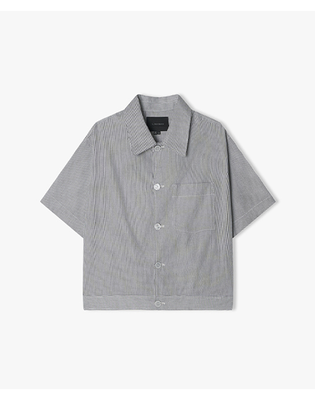 리버클래시 [25SS] LLM32553 다크그레이 코드 스트라이프 셋업 하프 셔켓 착용컷