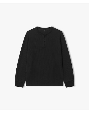 [26SS] LMS41702 블랙 와플 헨리넥 티셔츠