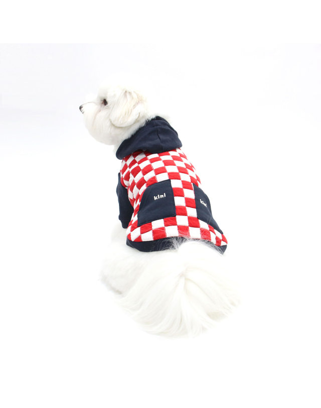 키니키니 CHECKERBOARD HOODIE ZIPUP-RED(후드집업) 착용컷