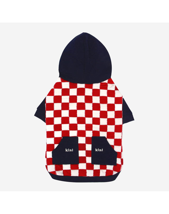 키니키니 CHECKERBOARD HOODIE ZIPUP-RED(후드집업) 착용컷