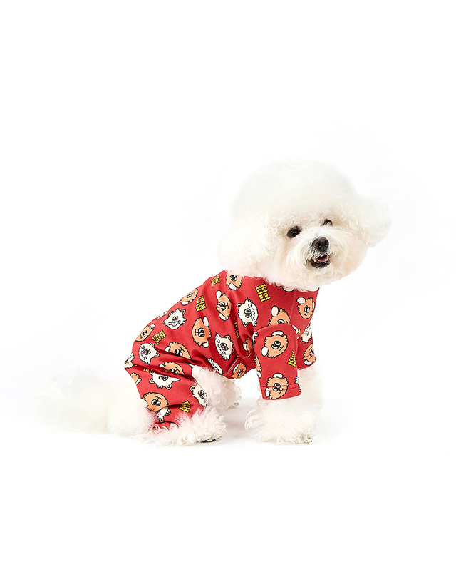 키니키니 LEKI AND LENI FACE PATTERN ALL IN ONE-RED(올인원) 착용컷