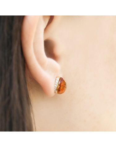 925 silver+18k gold 시트린(황수정) 스터드 이어링 pear cabochon