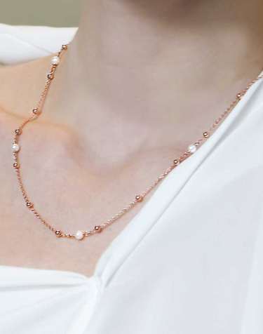 925 silver + rose gold 천연 진주 볼 체인 목걸이