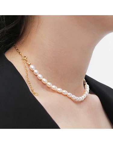 925 silver + 18k gold 화이트 천연진주 심볼체인 목걸이