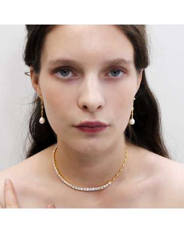 925 silver + 18k gold 하프 테니스체인 oblique line 목걸이
