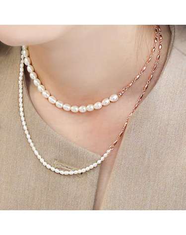 925 silver + rose gold 화이트 천연진주 심볼체인 목걸이
