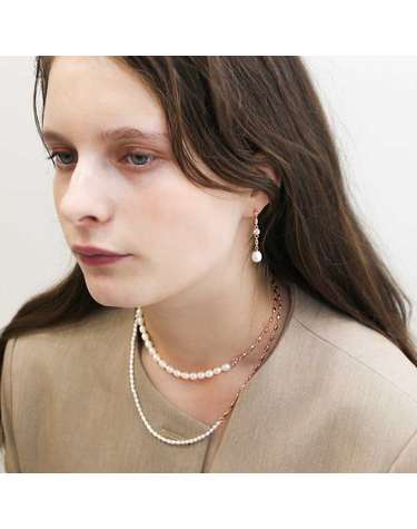 925 silver + rose gold 화이트 천연진주 스몰 심볼체인 목걸이