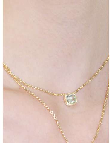 925 silver + 18k gold 천연 그린수정 새틴 라인 목걸이