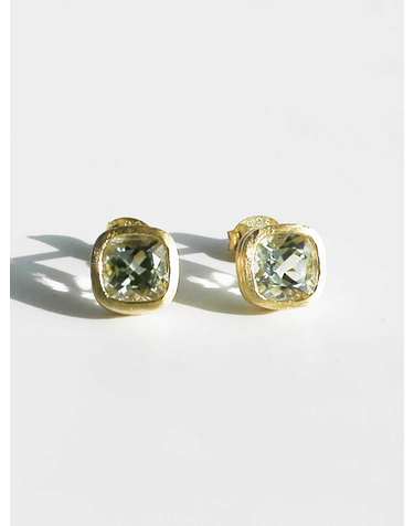 925 silver + 18k gold 천연 그린수정 새틴 라인 귀걸이