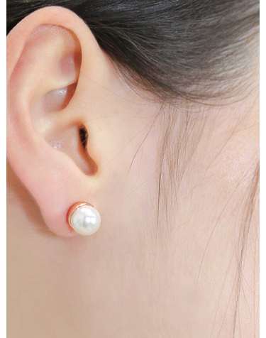 925 silver + rose gold 핵진주 캡 스터드 실버 귀걸이