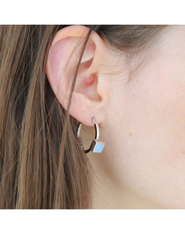 925 silver 스퀘어 칼세도니 블루 더블라인 후프 귀걸이 chalcedony blue