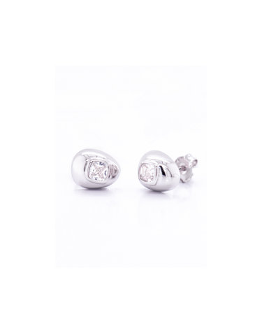 화이트 크리스탈 스퀘어 스톤 물방울 스터드 귀걸이 925 SILVER