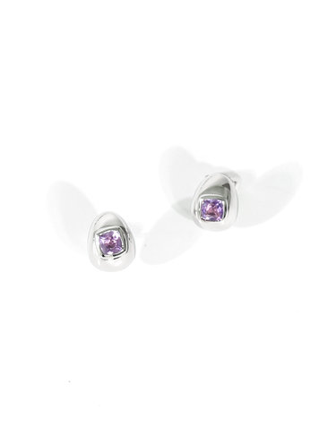 자수정 스퀘어 스톤 물방울 스터드 귀걸이 925 SILVER