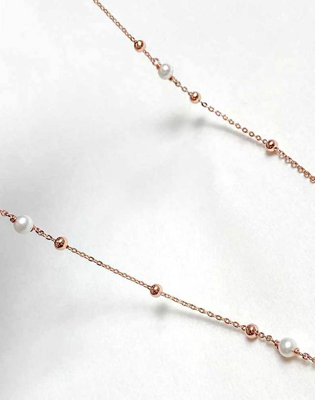 디파르베 925 silver + rose gold 천연 진주 볼 체인 목걸이 착용컷