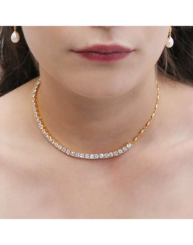 디파르베 925 silver + 18k gold 하프 테니스체인 oblique line 목걸이 착용컷