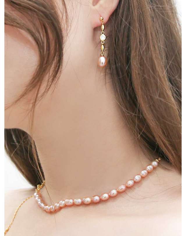디파르베 925 silver + 18k gold 선셋 바이올렛 천연진주 심볼체인 목걸이 착용컷