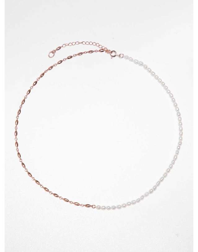 디파르베 925 silver + rose gold 화이트 천연진주 스몰 심볼체인 목걸이 착용컷