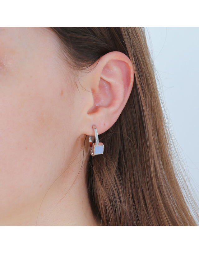 디파르베 925 silver 스퀘어 칼세도니 블루 더블라인 후프 귀걸이 chalcedony blue 착용컷