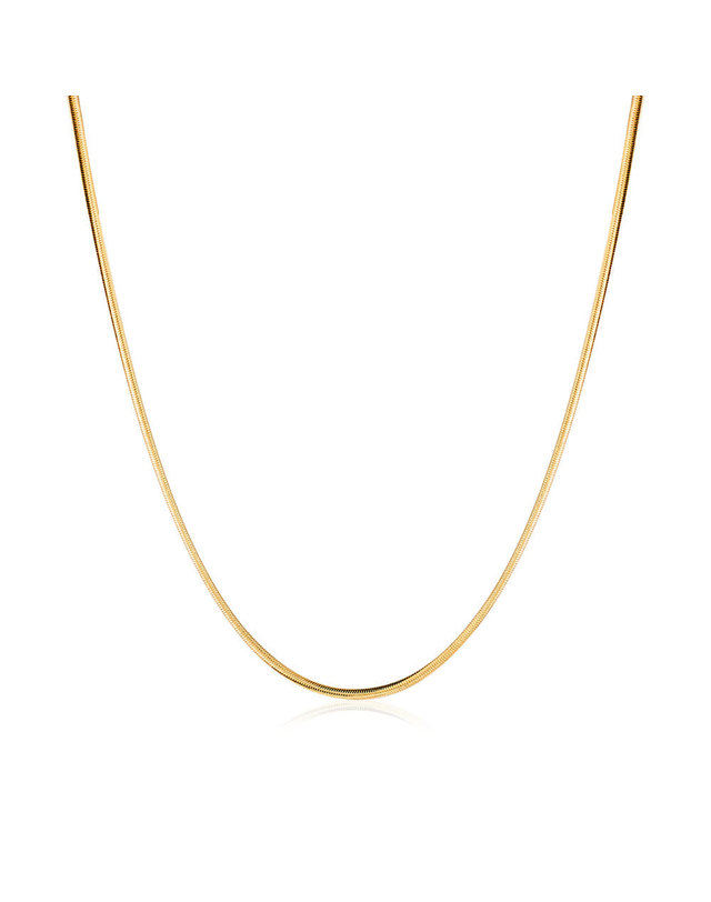 비앤비골드 14K 글로시 1.4mm 스네이크 뱀줄 체인 목걸이 IRN40649 착용컷