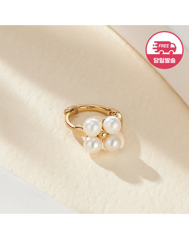 [비앤비골드] 당일발송 14K 클로버 진주 플라워 원터치 링 피어싱 한쪽 JAE40798