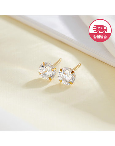 [비앤비골드] 당일발송 14K 심플 화이트 큐빅 침 귀걸이 5mm 한쌍 JAE40505