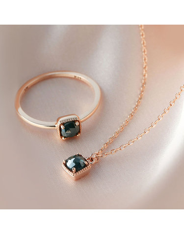 [비앤비골드] 18K 민자 사각 블루러프다이아 4mm 주얼리세트 (반지+목걸이) JNS28381