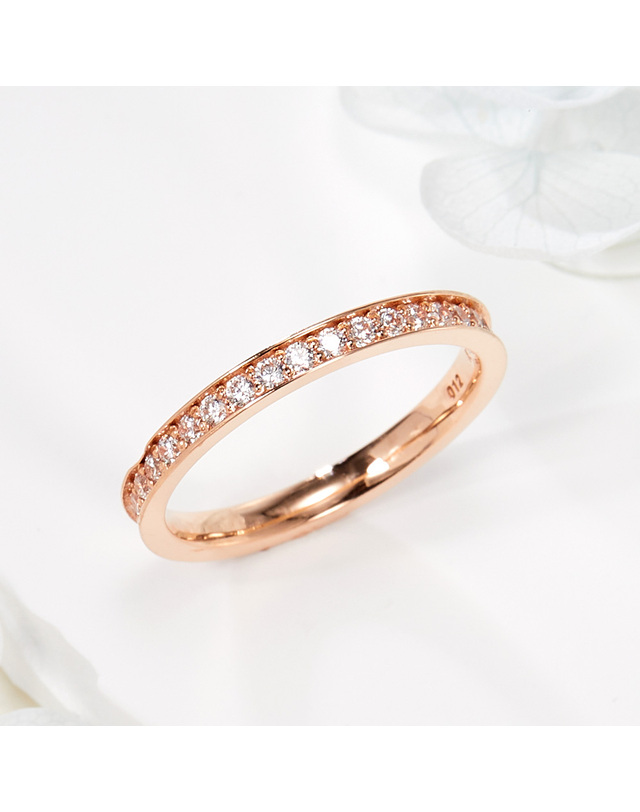 비앤비골드 18K 1.5mm 큐빅볼 가드링 올밴드 반지 NPR41436 착용컷