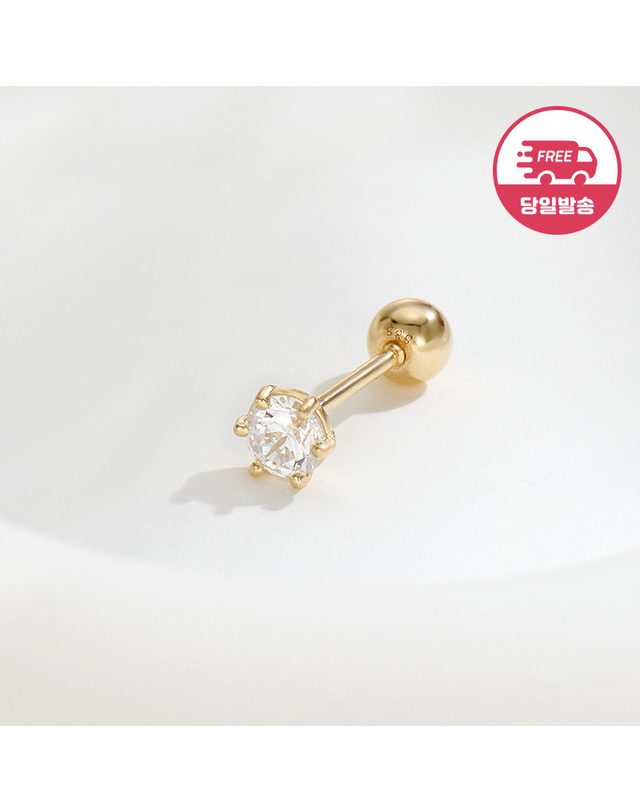 비앤비골드 [비앤비골드] 당일발송 14K 심플 육발 큐빅 피어싱 3mm 한쪽 JAE40481 착용컷