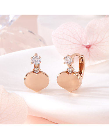 [비앤비골드] 18K 하트 커브 큐빅 더블볼 원터치 귀걸이 한쌍 PNE42418