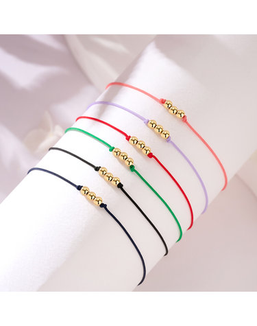 당일발송 14K 3mm 미니 골드 3볼 실크끈 실팔찌 6종 모음