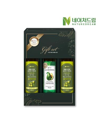 네이처드림 유기농 엑스트라버진 올리브오일 250ml 2병 + 아보카도오일 250ml 1병 선물세트