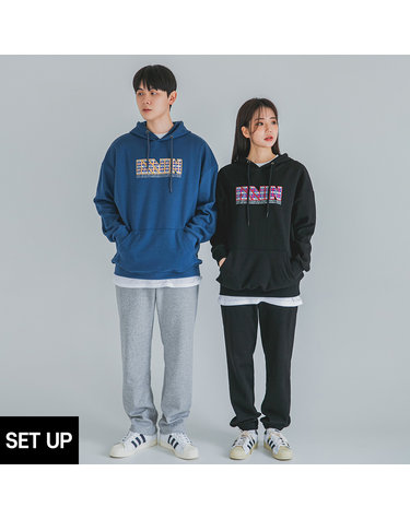 [SET] 앨빈클로 체크 포인트 후드티 무지 조거/세미와이드 팬츠 셋업
