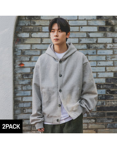 [2PACK] 앨빈클로 버튼 다운 후드 가디건 레이어드 티셔츠 2종 패키지