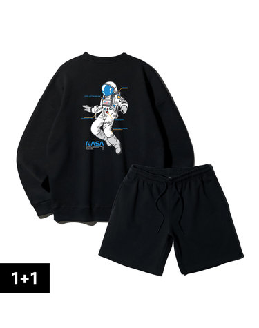 [SET] 앨빈클로 NASA 우주인 오버핏 맨투맨 코튼 밴딩 스웨트 반바지 2종 패키지