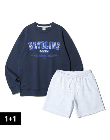 [2PACK] 앨빈클로 NEVELINE 더블코튼 맨투맨 코튼 밴딩 반바지 2종 패키지